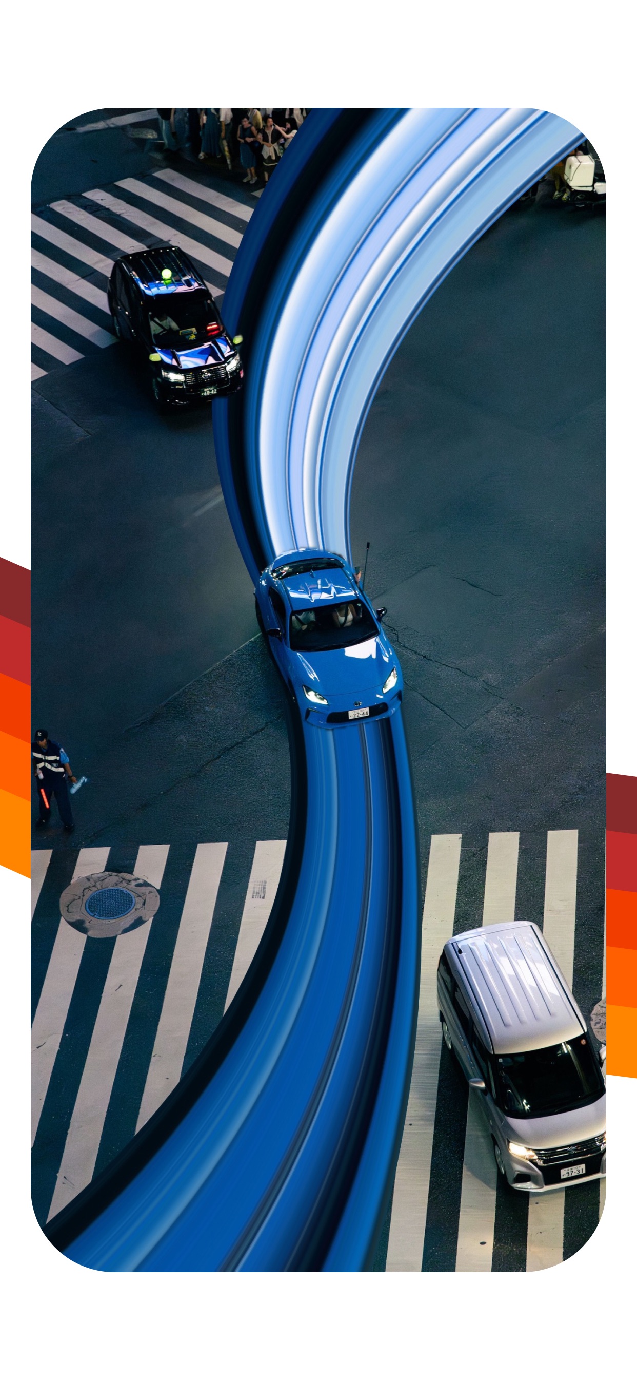 Car photo with a sweeping blue motion trail effect